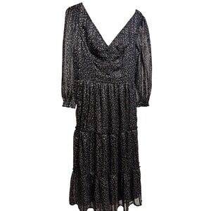 Dark Feminine Romantic Japna Boho Ditsy ‎ Floral Tiered midi dress Smocked Bust